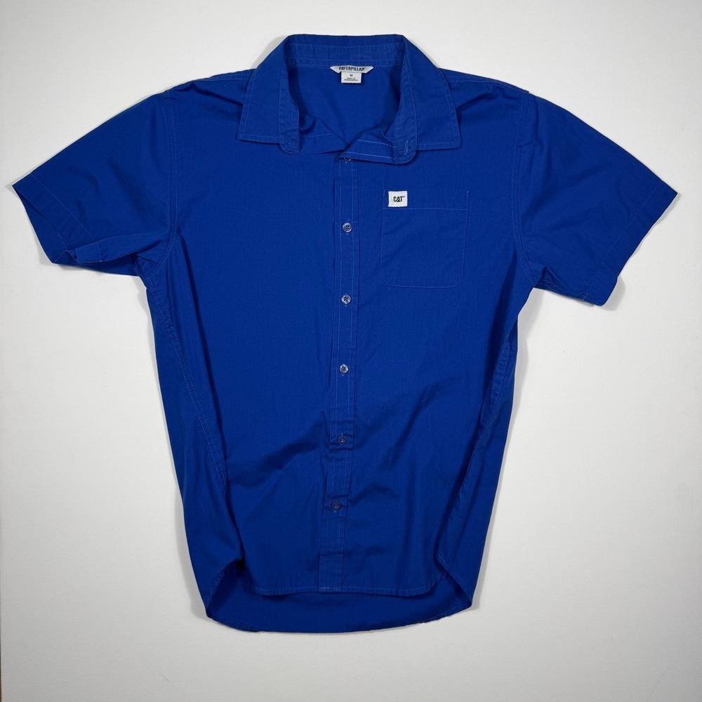 Caterpillar CAT Mens Royal Blue Short‎ Sleeve Button Up Work Shirt Medium